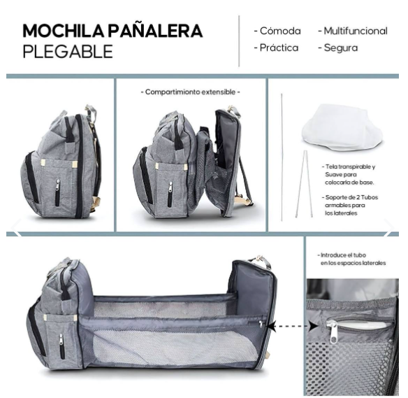 🎒👶 Pañalera Multifuncional 3 en 1 – Mochila, Cuna y Cambiador en un Solo Bolso