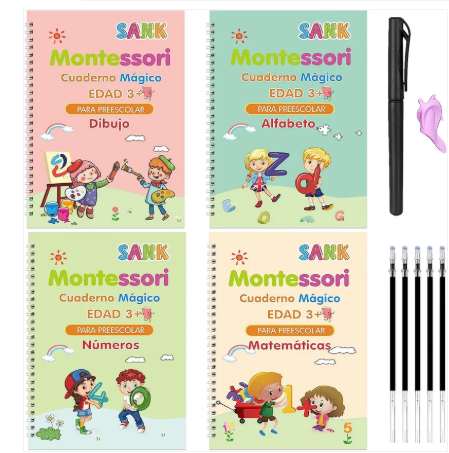 Cuaderno Mágico Montessori - Kit de 4 Libros Reutilizables
