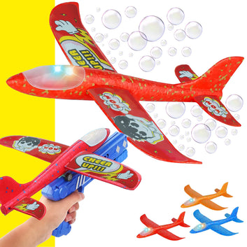 Avión de Juguete con Lanzador y Burbujeador LED - Diversión al Aire Libre para Niños