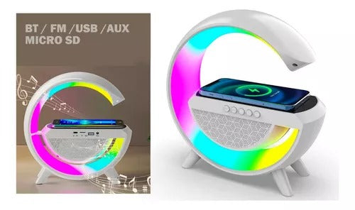 Lámpara Tipo G con Parlante Bluetooth: Iluminación, Música y Carga Inalámbrica